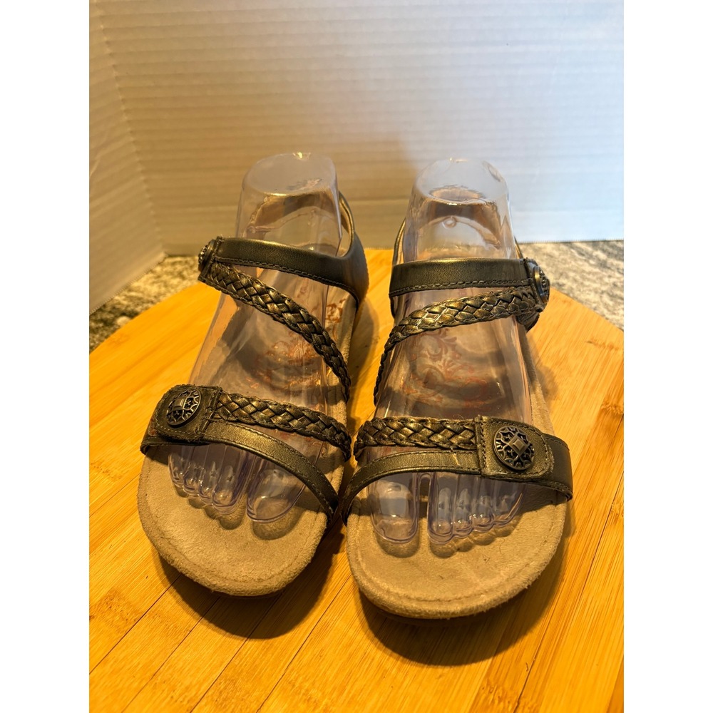 Aetrex Jillian Metallic Pewter Braided Strap Comfort Sandals Womens Size 8